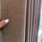Close up of custom stitching on Rusty Brown Jasper Dotted Linen Blend Curtains texture detail
