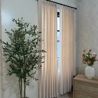Vanilla Cream Jasper Dotted Linen Blend Curtains on home office window, modern olive tree decor