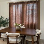 Textured semi sheer Rusty Brown Jasper Dotted Linen Blend Curtains hanging in a cozy dining space