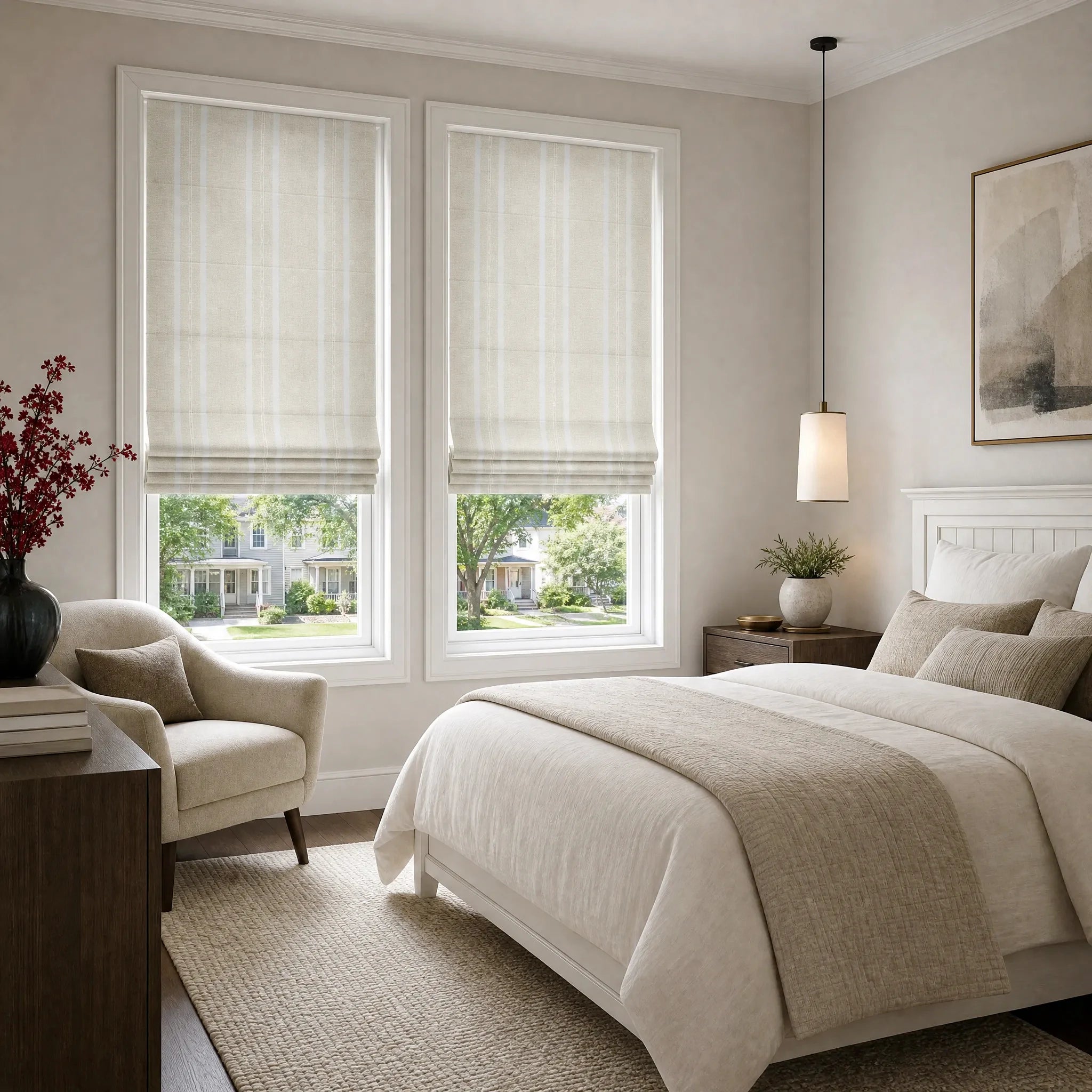 Ocean Woven Stripes Roman Shades