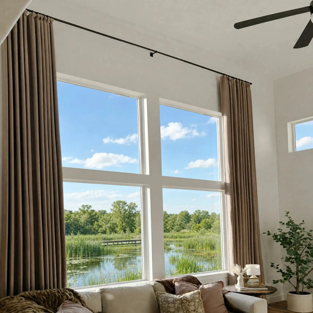 Detailed vertical fabric weave and premium material texture of Coffee John Linen Texture Cotton Curtains