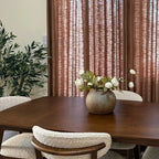 Minimalist wooden dining set paired with warm Rusty Brown Jasper Dotted Linen Blend Curtains