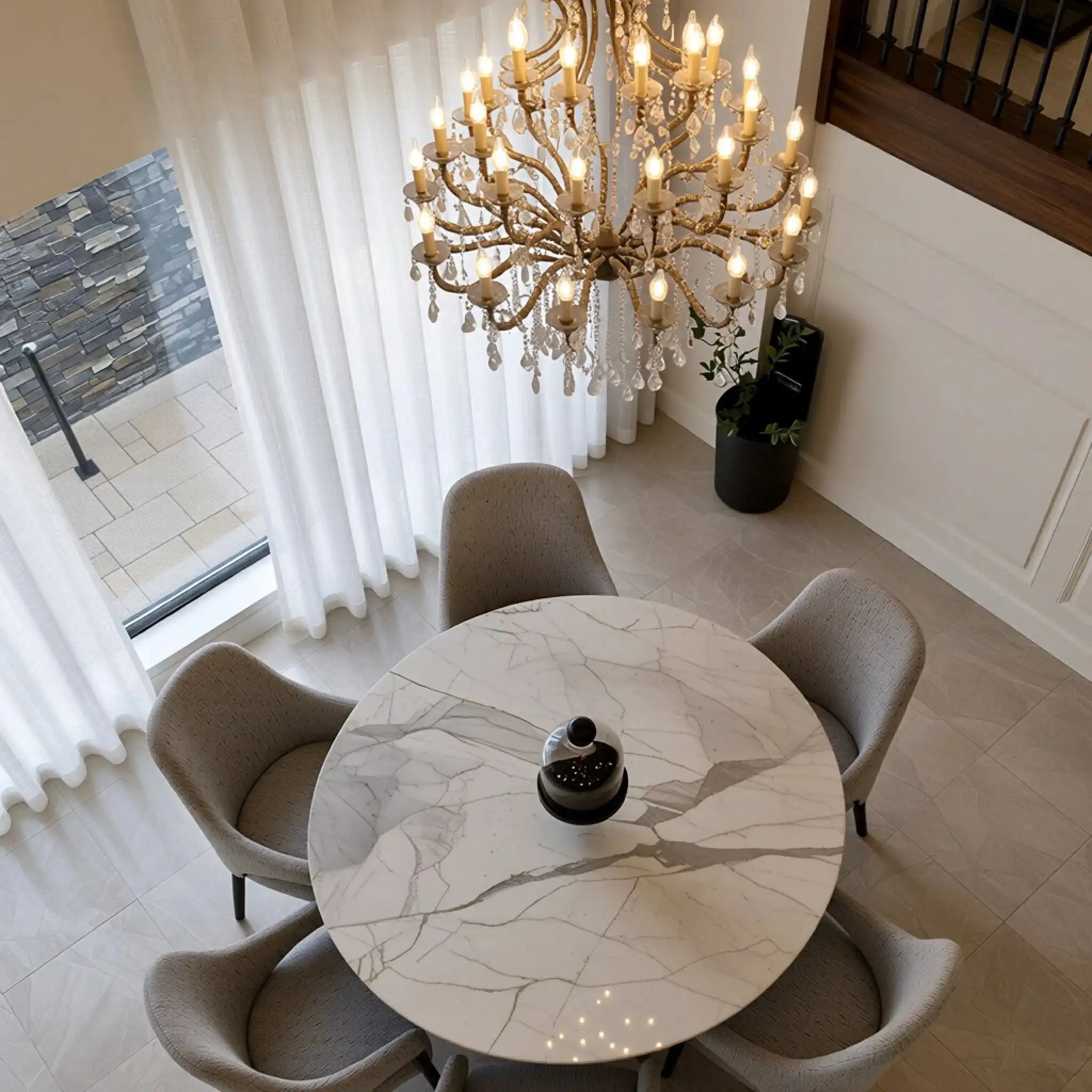 Top view of extra long and wide Cotton semi-sheer curtains