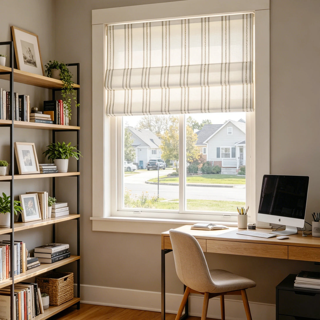 Ocean Woven Stripes Roman Shades