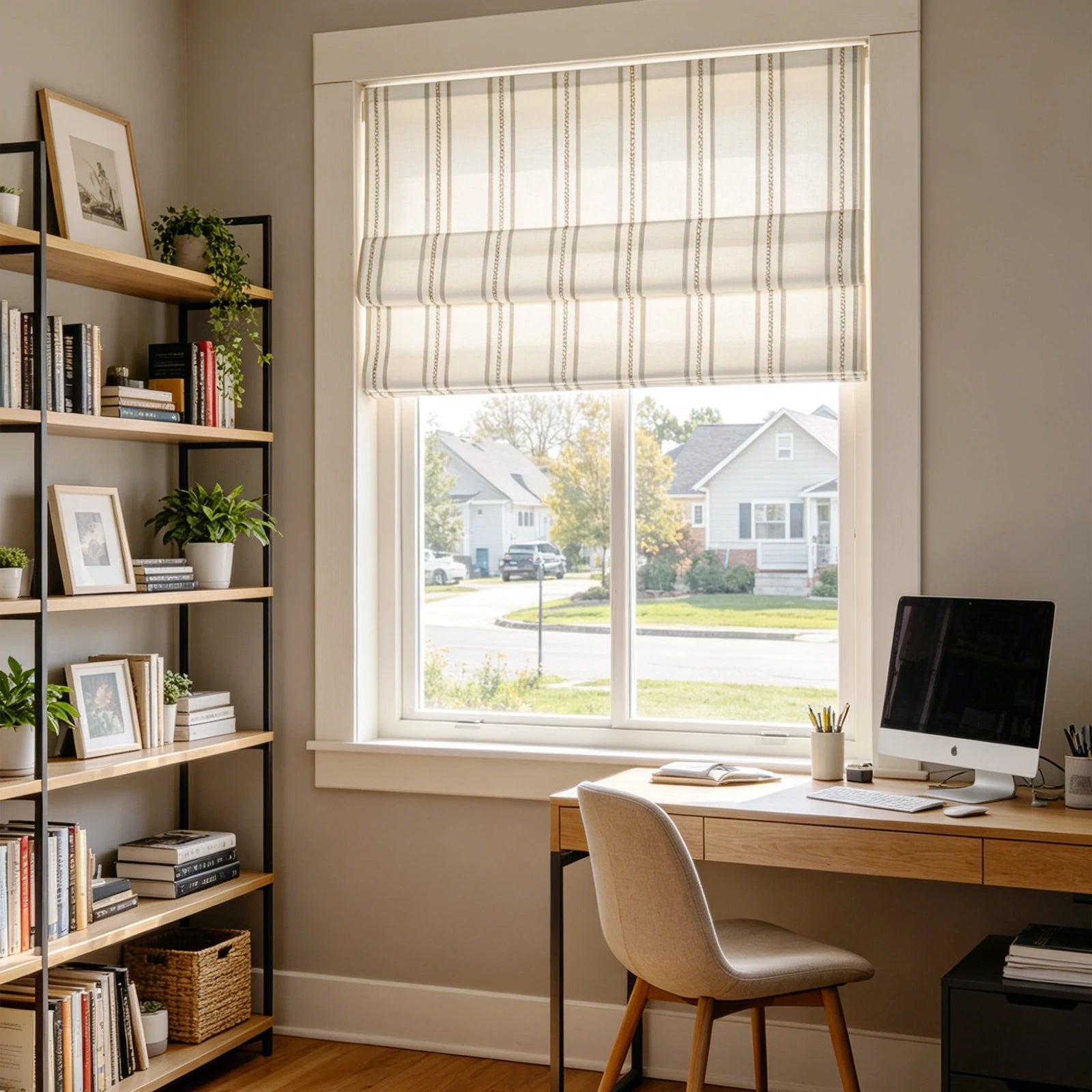 Ocean Woven Stripes Roman Shades