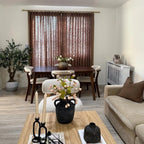 Earthy tones home decor style showcasing pleated Rusty Brown Jasper Dotted Linen Blend Curtains