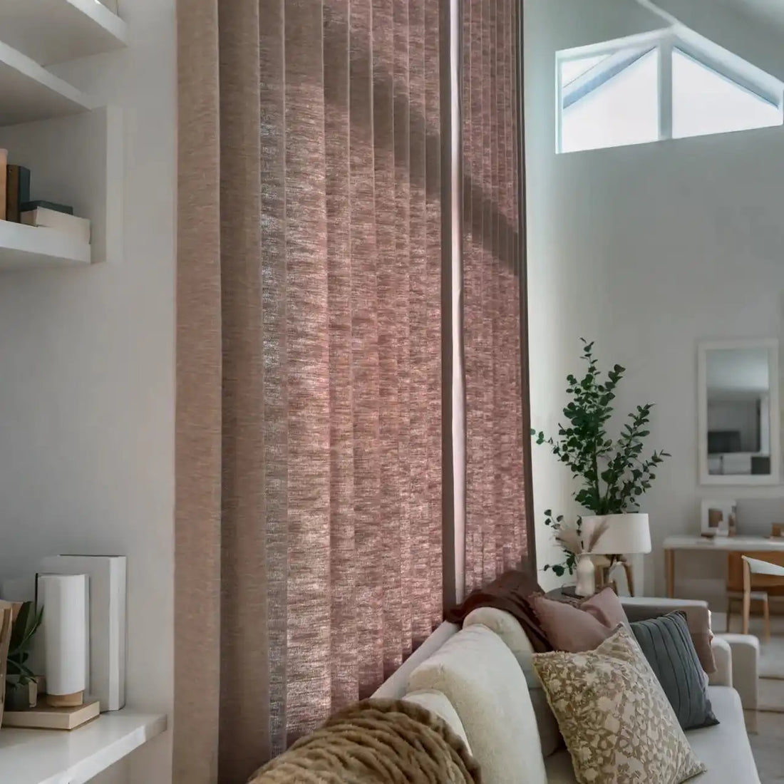 Luminous modern room featuring floor to ceiling Coffee John Linen Texture Cotton Curtains and minimalist decor