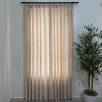 Full length Jasper Dotted Linen Blend Curtains in Vanilla Cream, black drapery rod, minimalist room