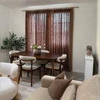 Modern dining room makeover featuring elegant Rusty Brown Jasper Dotted Linen Blend Curtains with pleats