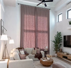 Close up of Coffee John Linen Texture Cotton Curtains heading construction on a black curtain rod