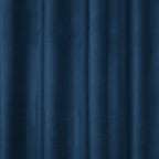 A tight, vertical shot showcasing the uniform, crisp pleats and structured vertical folds of the deep sea blue curtain fabric as it hangs.