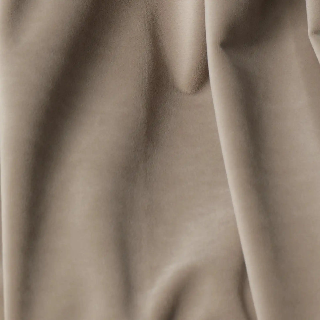 A macro close-up photograph capturing the fine, velvet-like texture and soft, luxurious fibers of the Adrian Cashmere Blackout Curtain fabric in Light Gray-Brown.