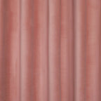A tight, detailed shot capturing the crisp, uniform vertical pleats and neat drape of the pink blackout curtain.