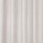 A clean, full-frame shot showcasing the uniform, crisp vertical pleats and structured lines of the hanging off-white curtain fabric.