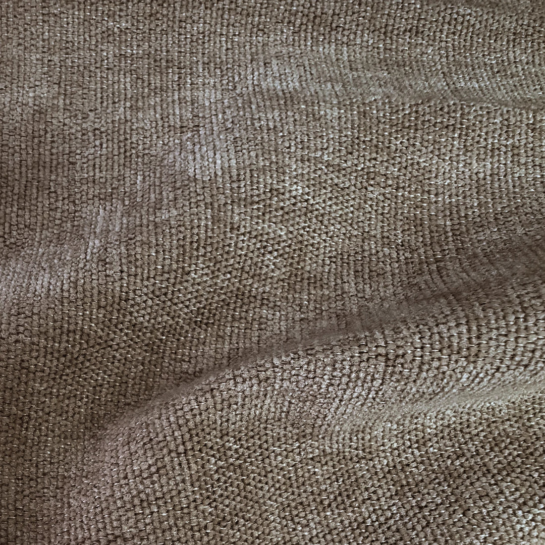 Close-up of coffee Alex blackout curtain fabric with rich woven linen-look texture