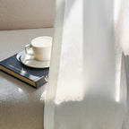 Textured White Ayla Weave Voile Curtains fabric closeup for light filtering sheer window treatments