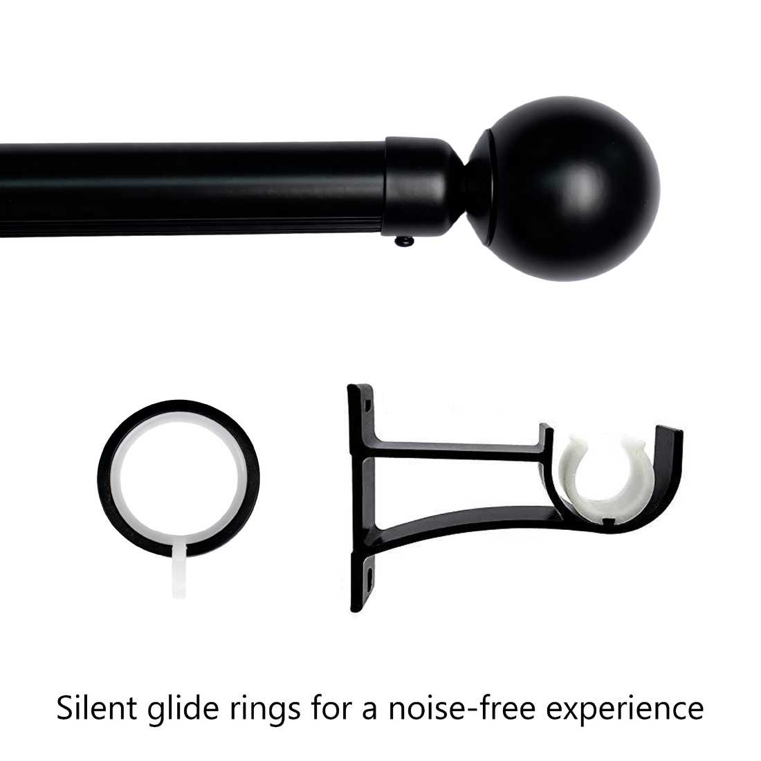 Black curtain rod silent sliding rings