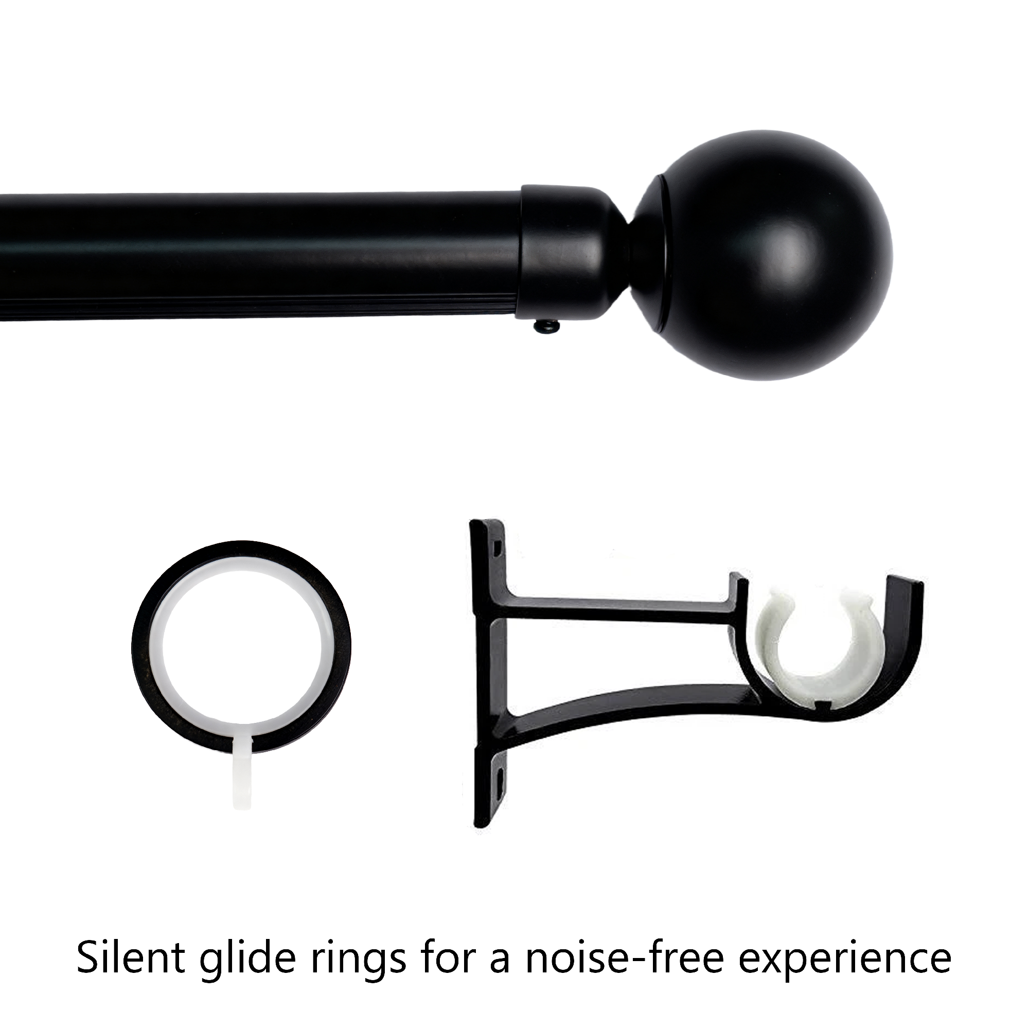Black curtain rod silent sliding rings