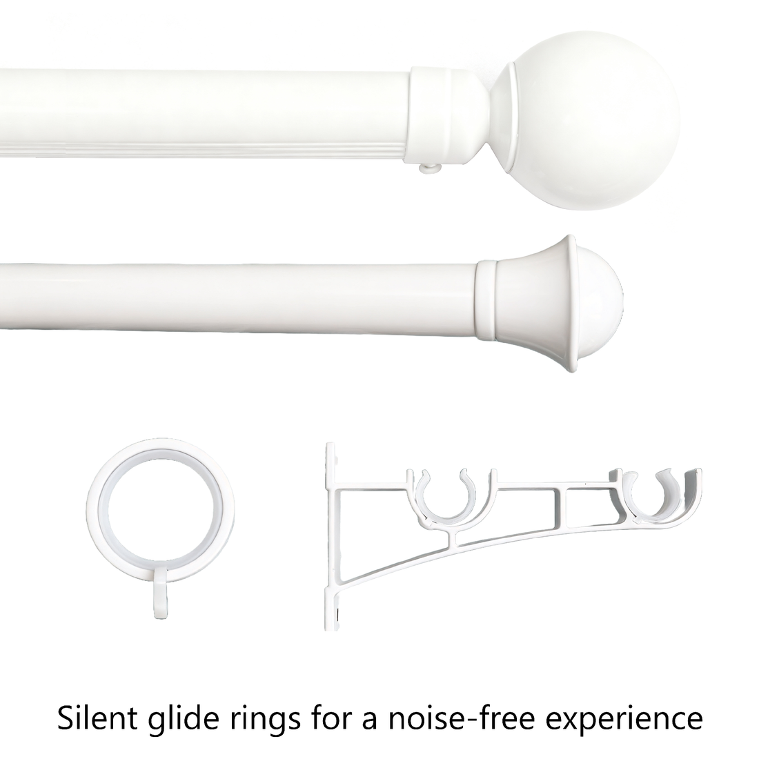 White curtain rod, double rod, silent sliding ring