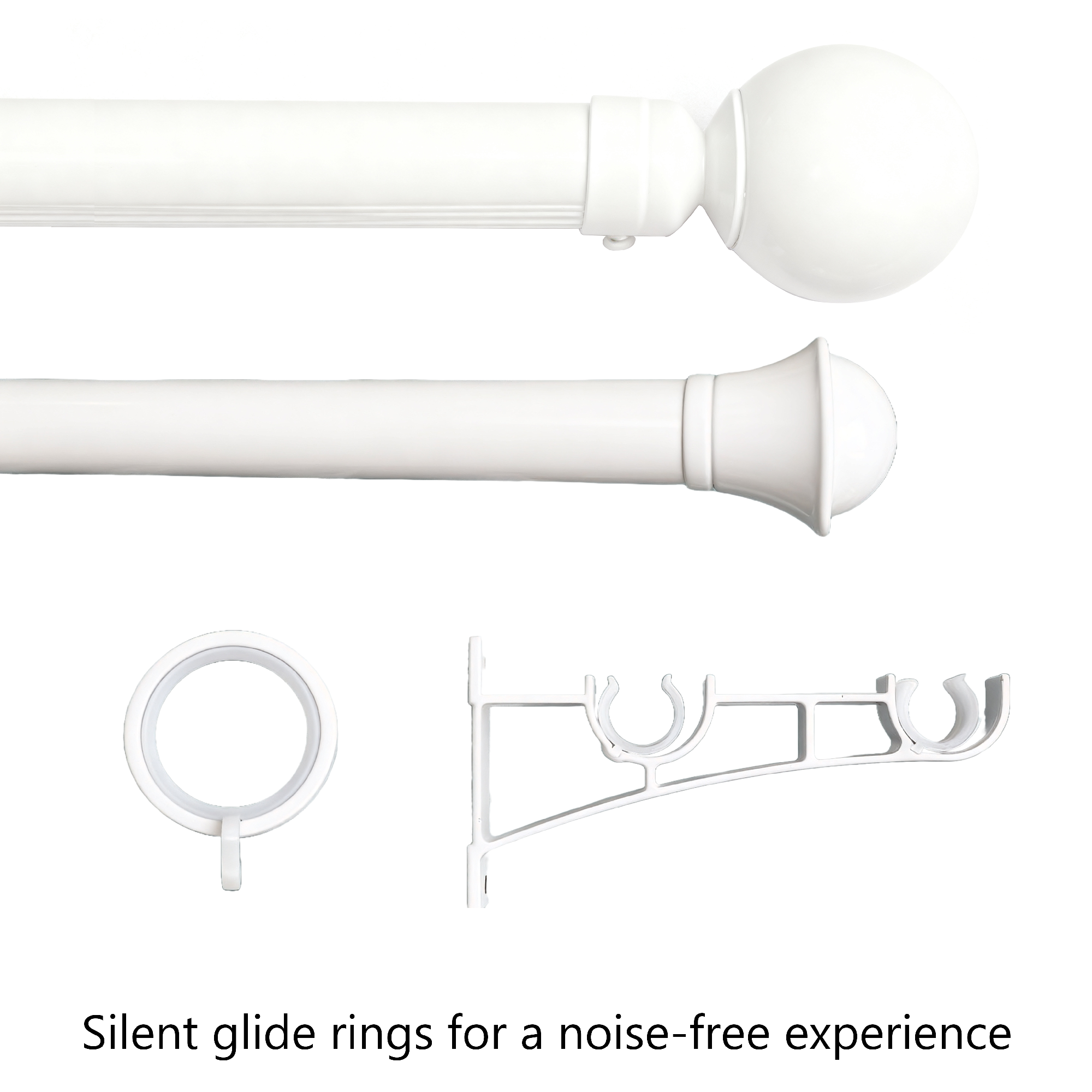 White curtain rod, double rod, silent sliding ring