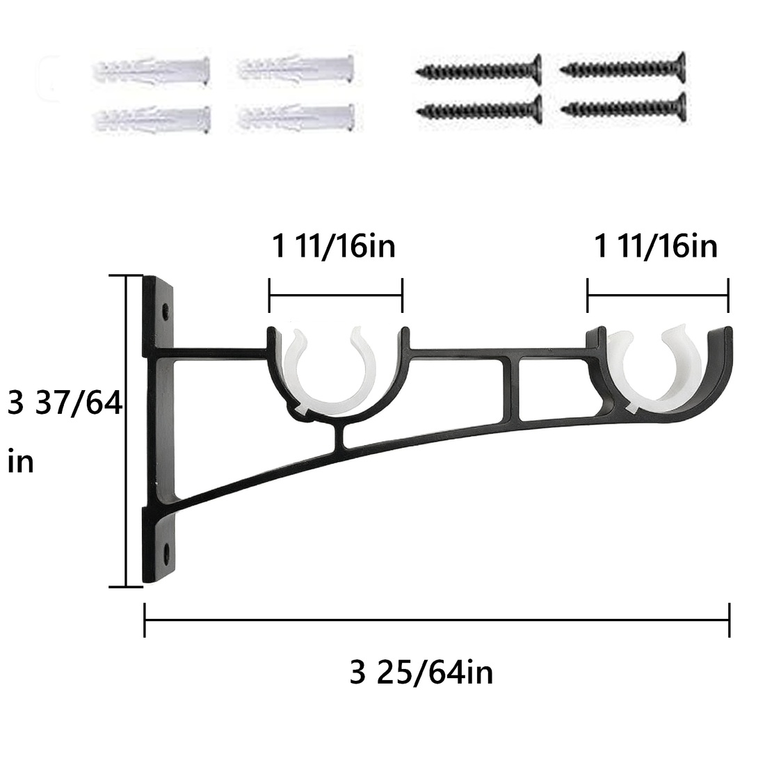 Detailed images of black double curtain rod accessories