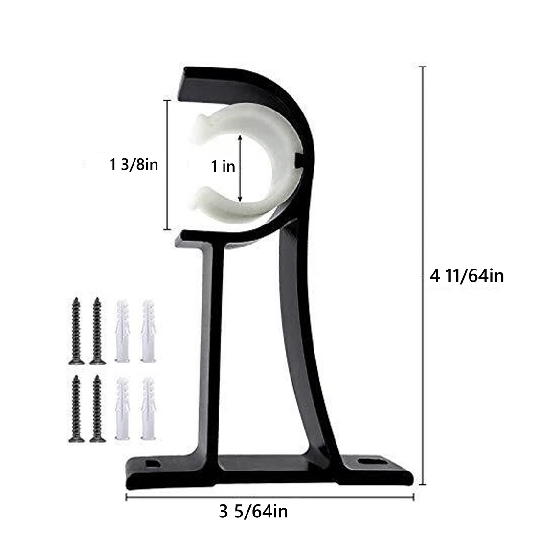 Detailed images of black curtain rod accessories