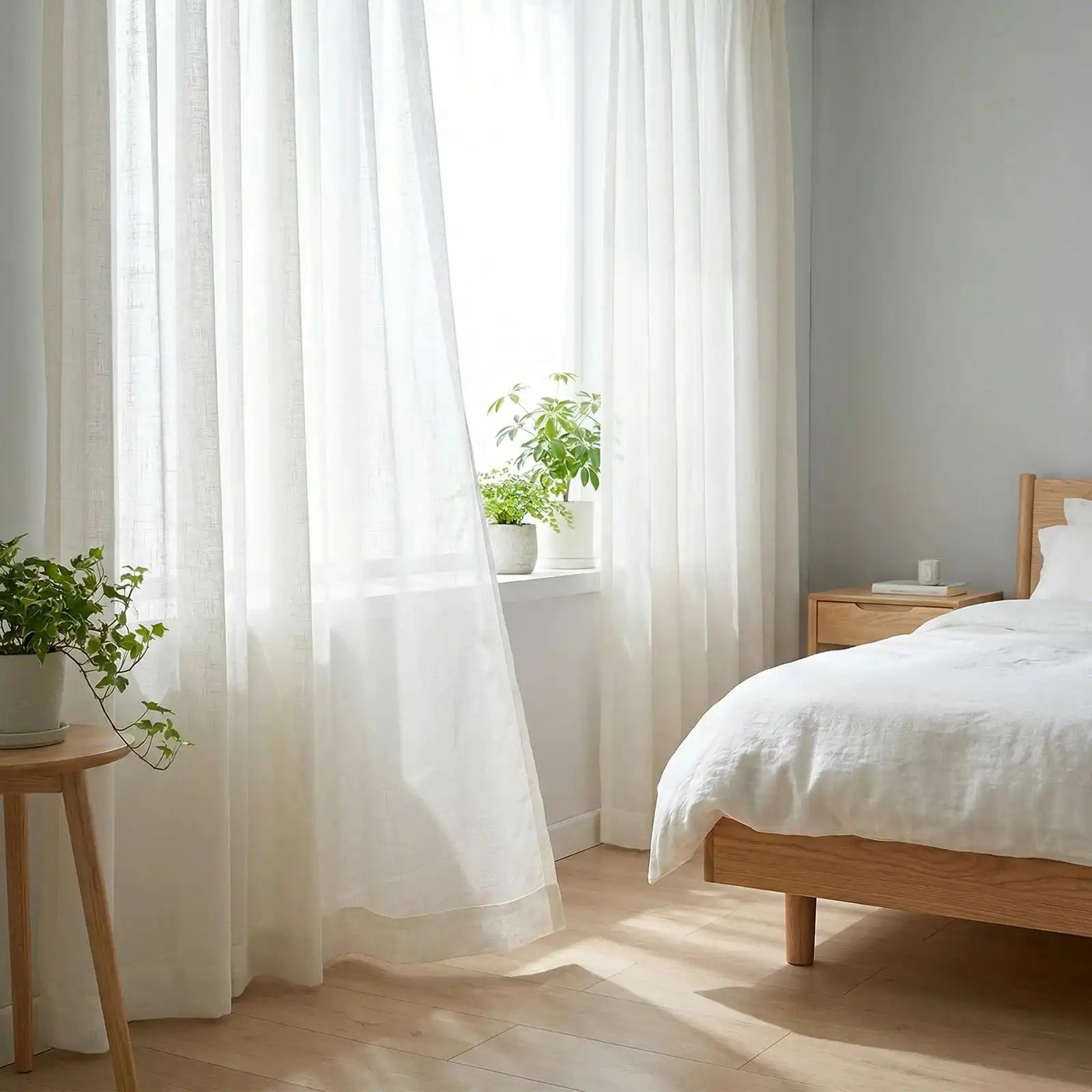 Fern Extra Long & Wide Cotton Semi Sheer Curtains White