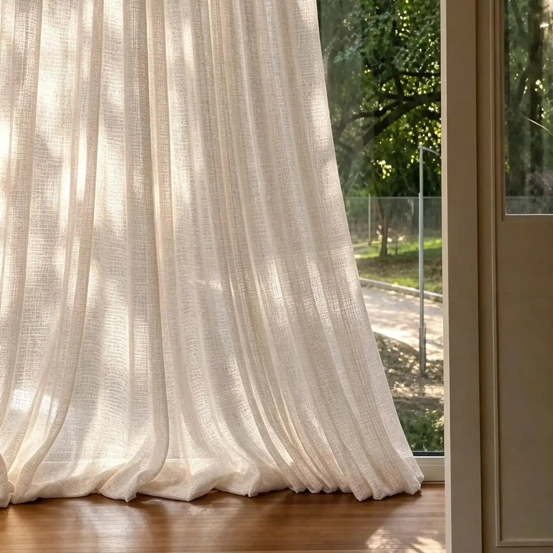 Fern Extra Long & Wide Cotton Semi Sheer Curtains Gray Display 3