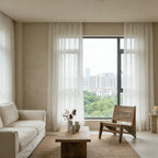Fern Extra Long & Wide Cotton Semi-Sheer Curtains - Hanging Display in Living Room