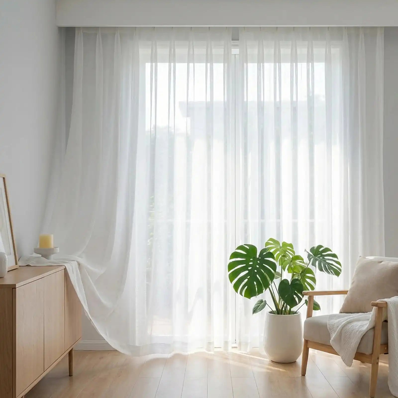 Fern Extra Long & Wide Cotton Semi Sheer Curtains (Front View)