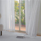 Fern Extra Long & Wide Cotton Semi Sheer Curtains (White Front View)1