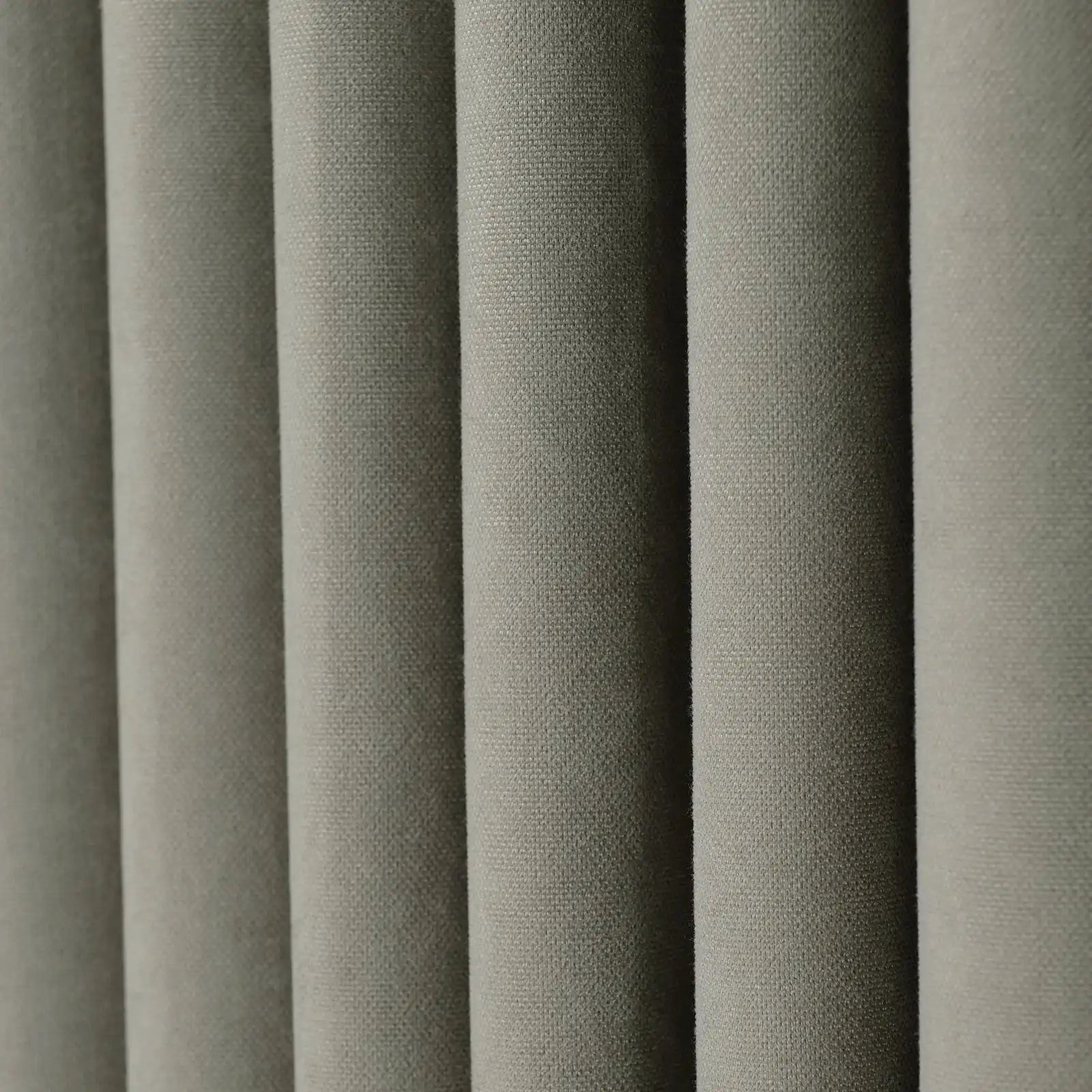 Gray Brown Gavin curtain panel showing smooth drape and woven texture