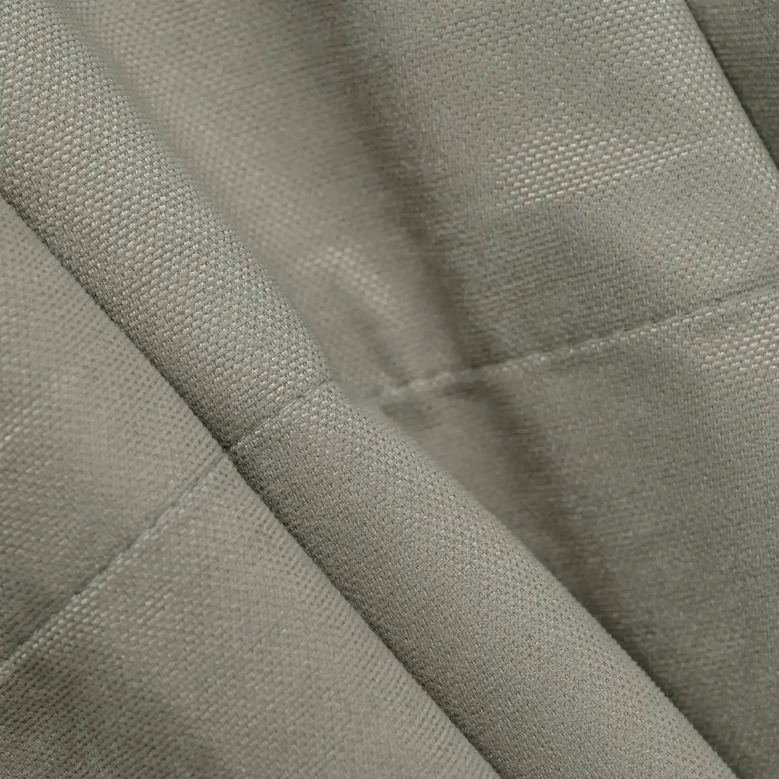Close-up of gray brown Gavin curtain texture and tailored hem