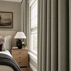 Gray Brown Gavin curtains with soft pleats in a calm contemporary bedroom