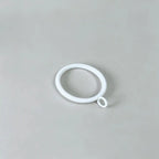 White oval curtain ring with small loop, used for hanging curtains, shown against a neutral background