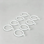 Multiple white steel curtain rings with loops hanging on a curtain rod, for home decor and window treatment accessories, SKU: AGPC70-1