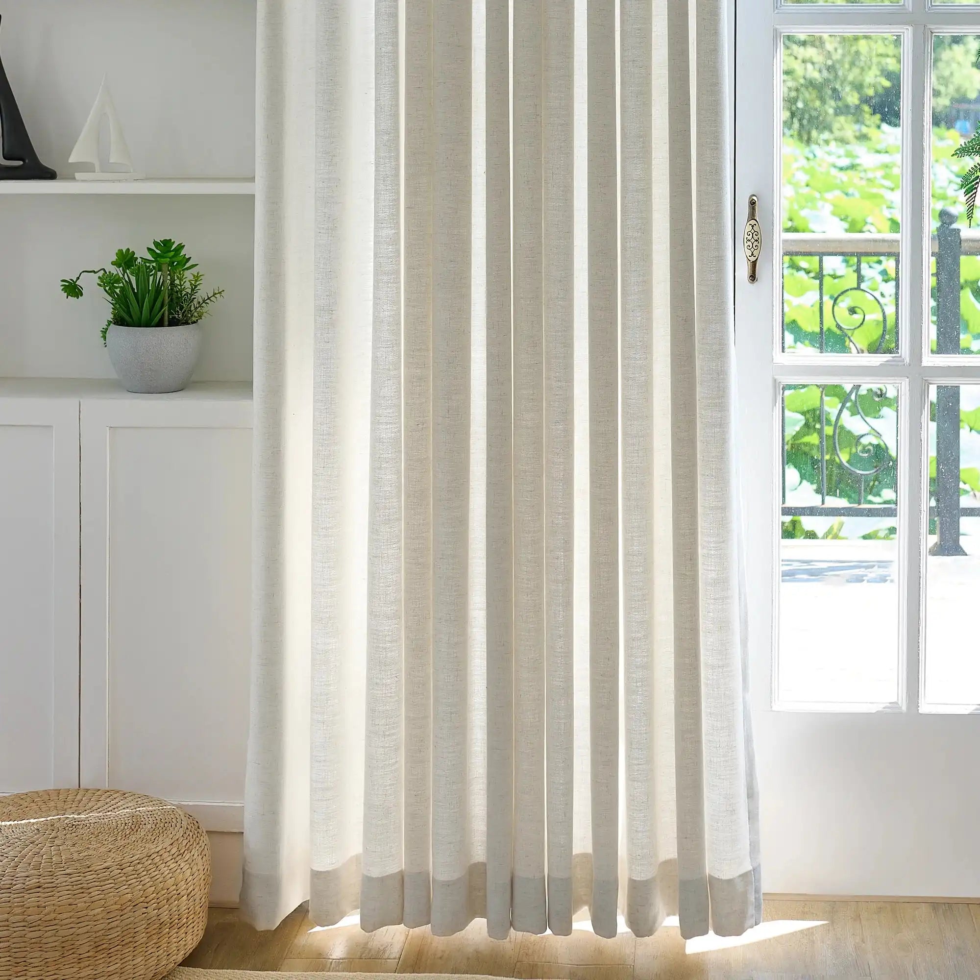 Jasper Linen Curtains Plaid White 