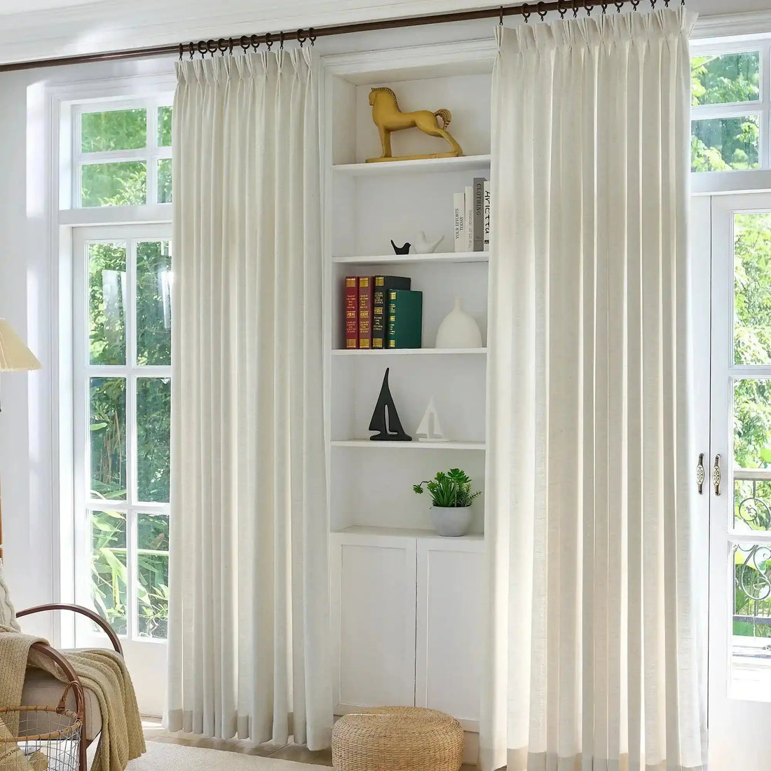 Jasper Linen Curtains Plaid White