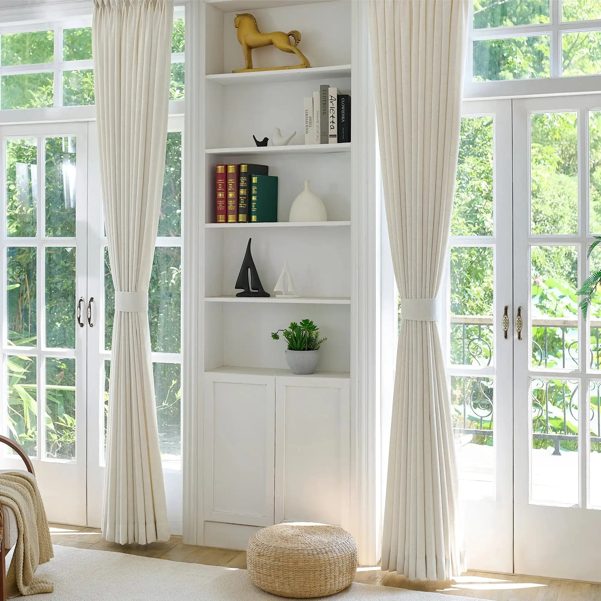 Jasper Linen Curtains Plaid White Display