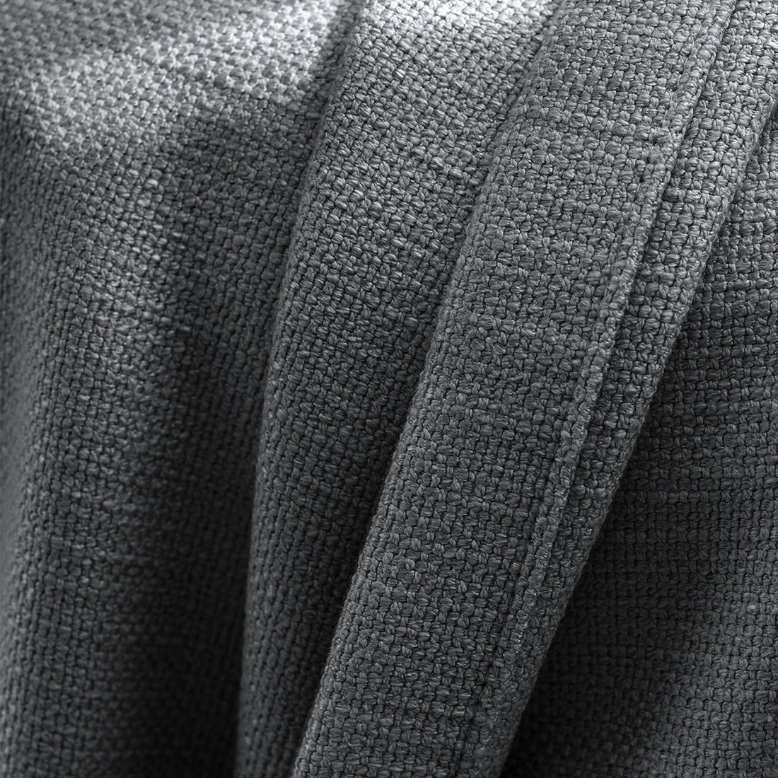 Detailed textile structure and premium tailored drape of Dark Gray John Linen Texture Cotton Curtains up close