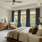 Deep drapery folds and heavy weight organic fabric of Dark Gray John Linen Texture Cotton Curtains under soft ambient lighting