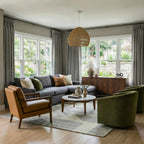 Modern light filled lounge room designed with Gray John Linen Texture Cotton Curtains and neutral furniture
