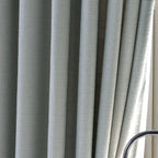 Pleat fold detail and organic cotton fabric weave of Gray John Linen Texture Cotton Curtains under natural light