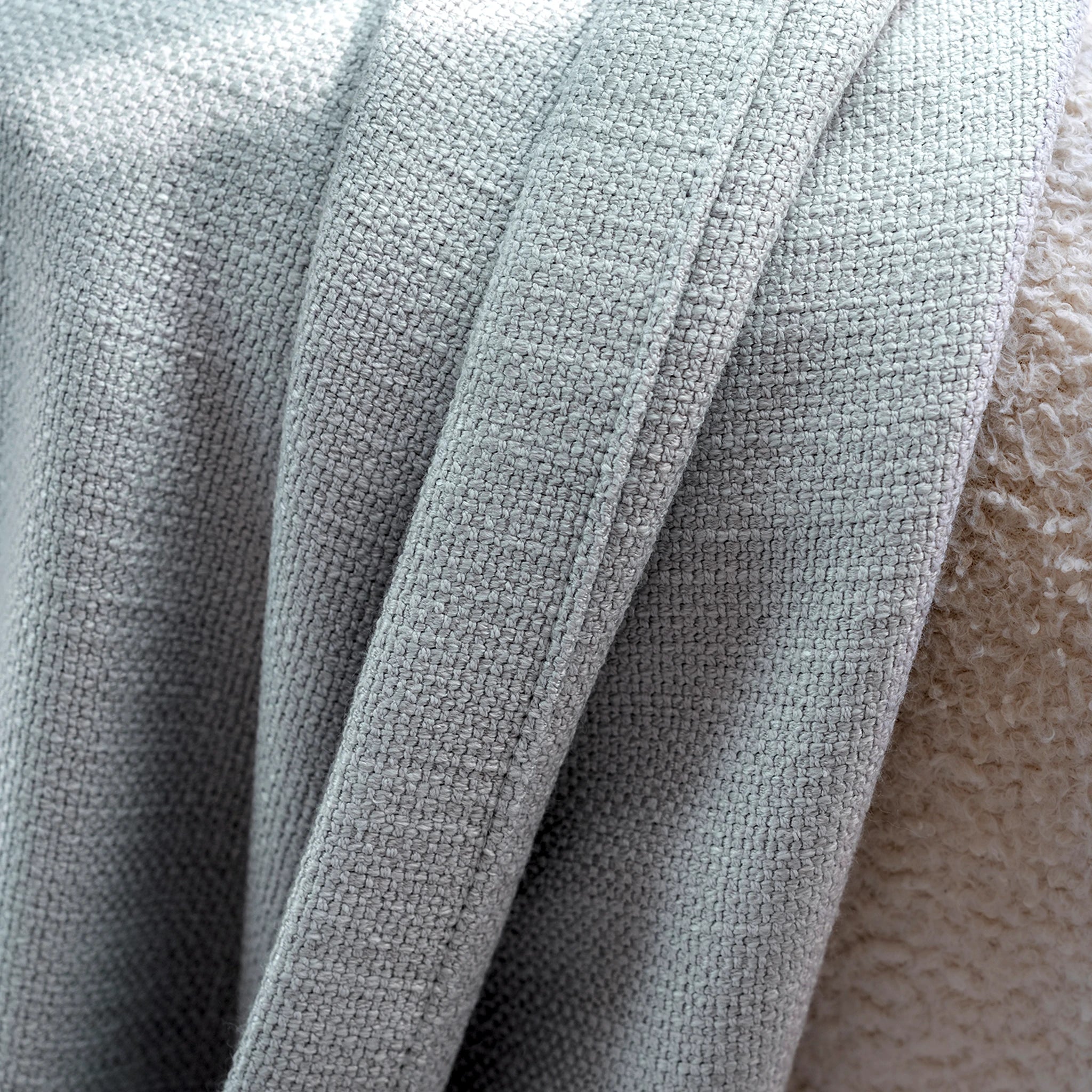 Close up textile detailing on Gray John Linen Texture Cotton Curtains showing premium woven slub quality