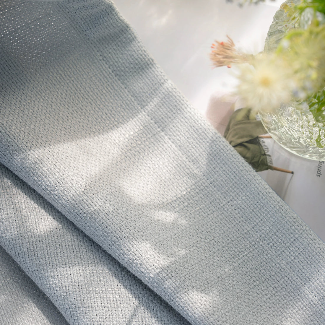Detailed textile structure and premium organic weave of Light Gray John Linen Texture Cotton Curtains up close