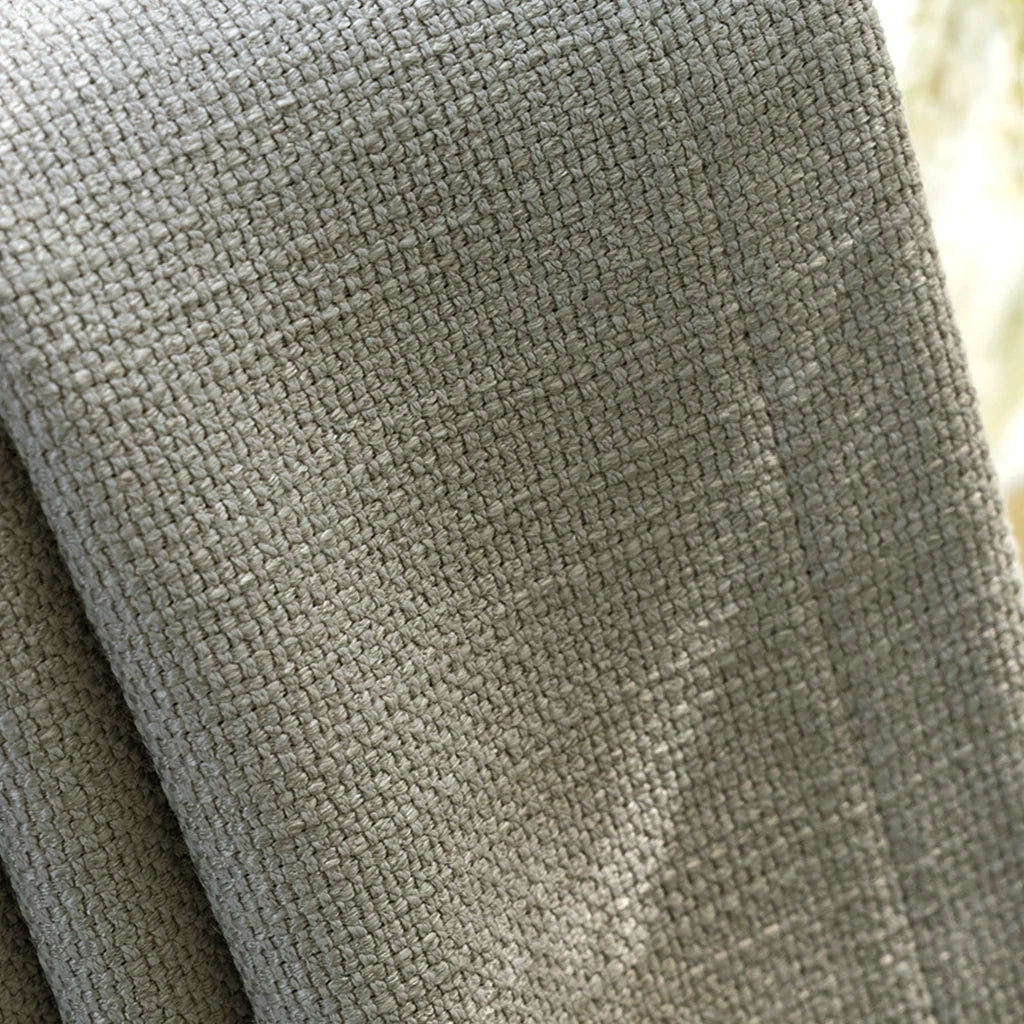 Detailed textile weave and heavy weight drape fabric of Pearl Gray John Linen Texture Cotton Curtains under soft light