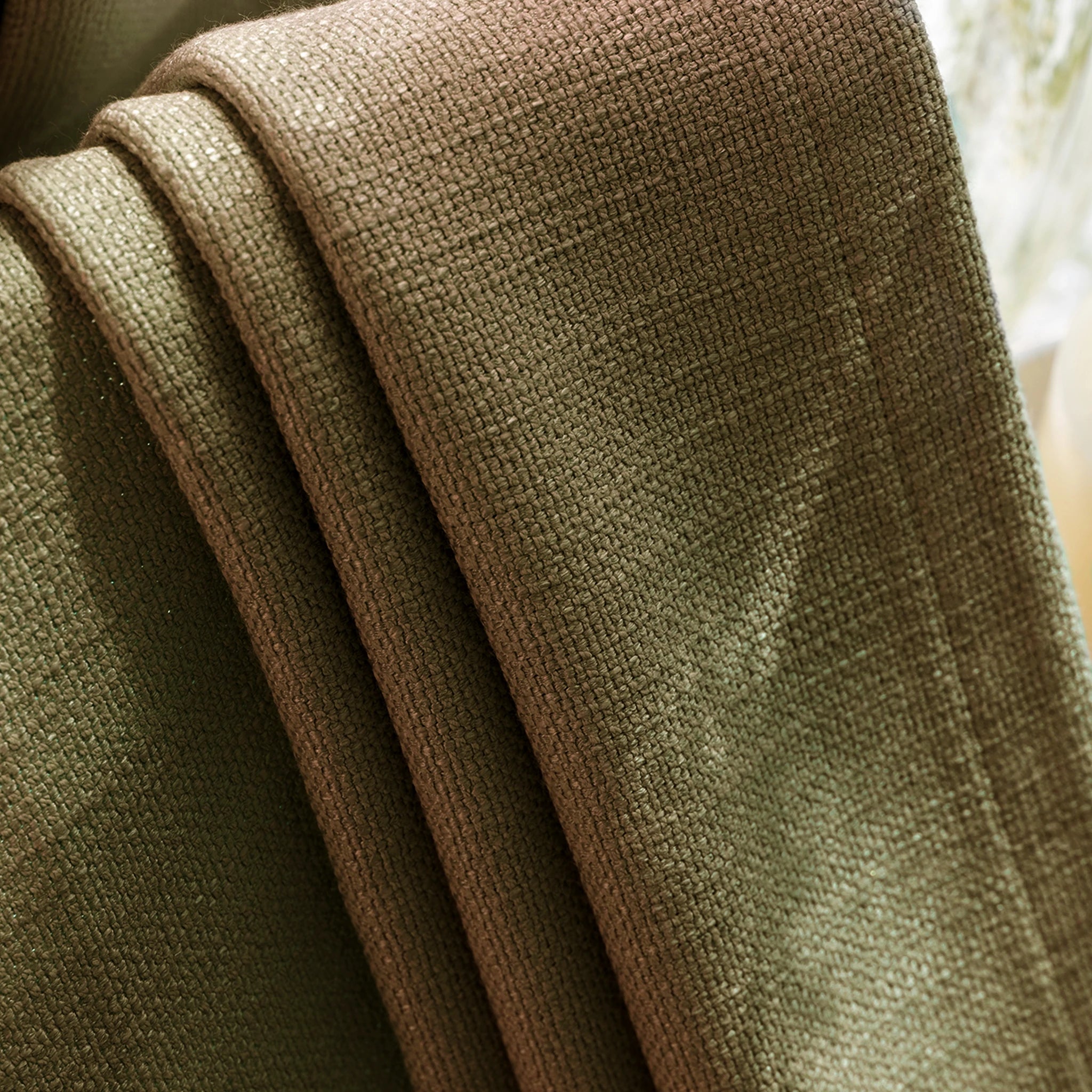 Detailed textile structure and premium tailored drape of Sage Green John Linen Texture Cotton Curtains up close