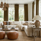 Balanced living space design featuring Sage Green John Linen Texture Cotton Curtains and neutral sectional sofa