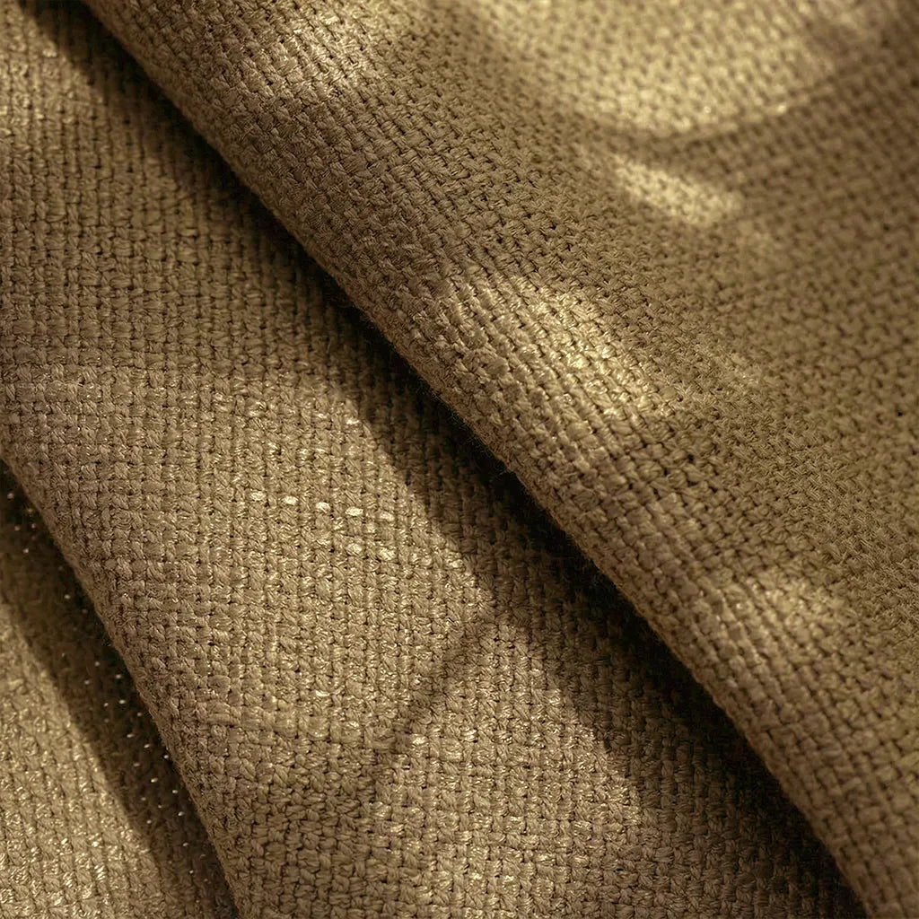 Close up textured weave detail of Moss Brown John Linen Texture Cotton Curtains catching soft natural light