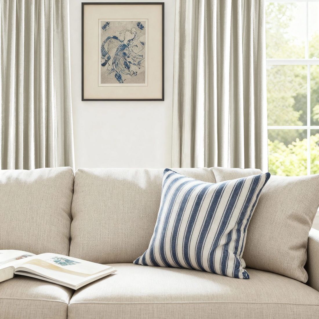 Beige Velvet Curtains scene illustration